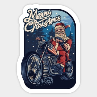 Vintage Biker Santa Claus Illustration Sticker